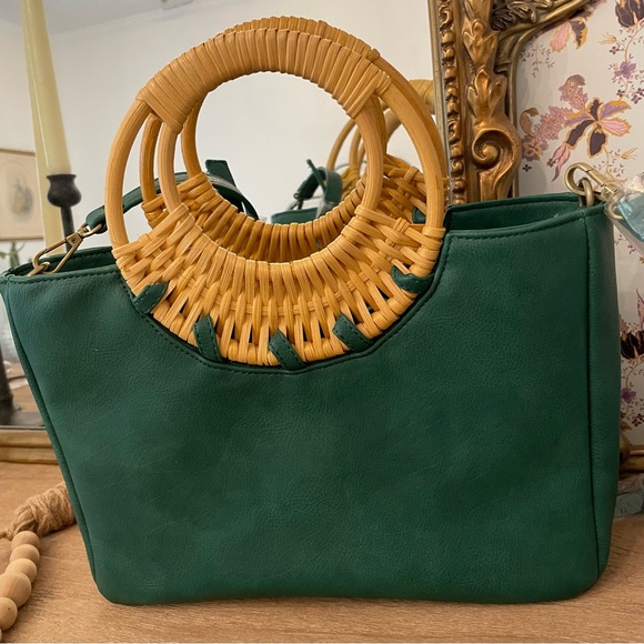 Anthropologie Marianne Green Tote Bag Bamboo  NEW - Picture 10 of 10